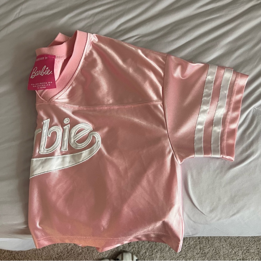 Forever 21 Pink Barbie Logo Cropped Tee with White Accents - Picture 2 of 3